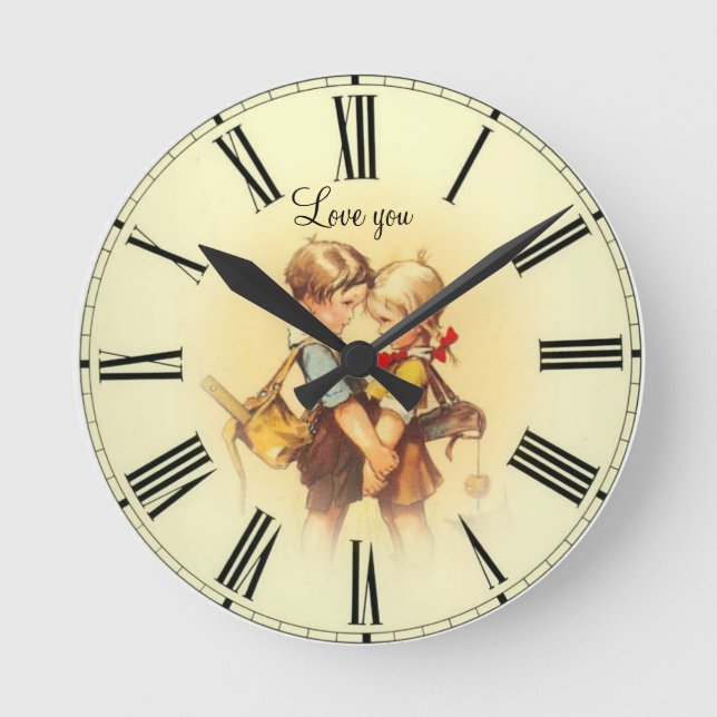Kärlek, barn vintage rund klocka (Framsida)