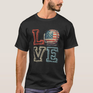 KÄRLEK Baseball American Flagga Patriotic USA Boll T Shirt