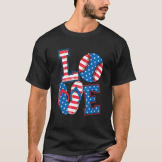 Kärlek Baseball Softball Flinflip flops USA flagga T Shirt