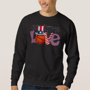 Kärlek Basketball American Flagga Patriotic 4th of Lång Ärmad Tröja