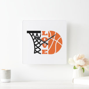 Kärlek Basketball ring och orange boll Fyrkantig Klocka