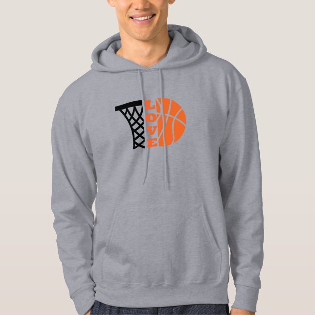 Kärlek Basketball ring och orange boll Hoodie (Framsida)