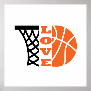 Kärlek Basketball ring och orange boll Poster