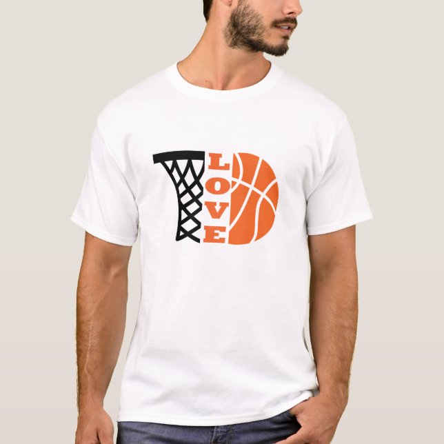Kärlek Basketball ring och orange boll T Shirt (Framsida)