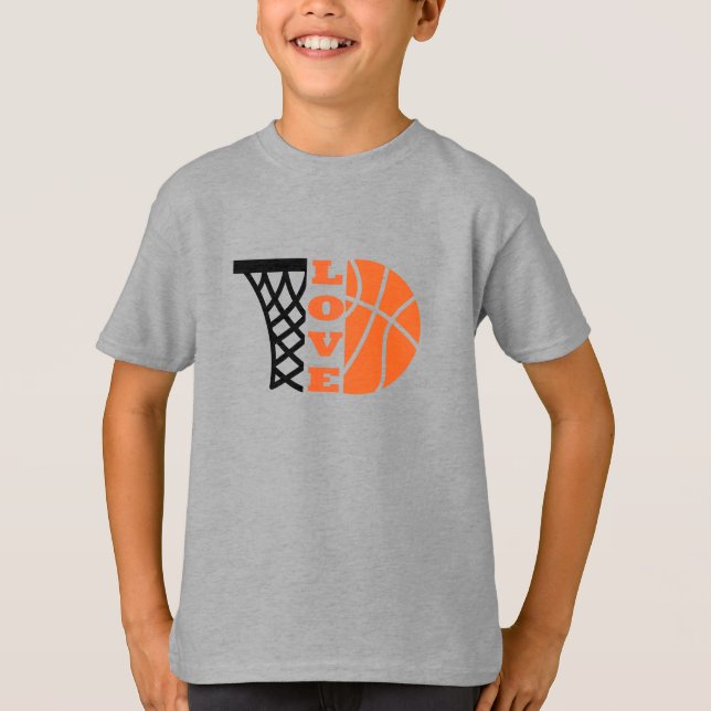 Kärlek Basketball ring och orange boll T Shirt (Framsida)