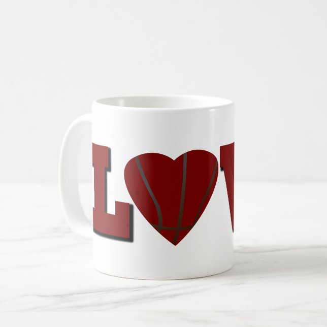 Kärlek basketboll med rött hjärta kaffemugg (Framsida vänster)
