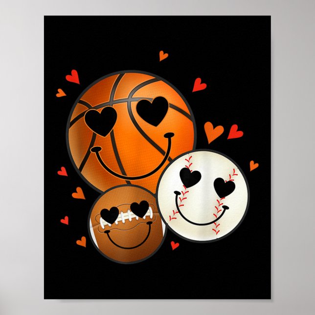 Kärlek basketboll Retro Smile Ansikte Poster (Framsidan)