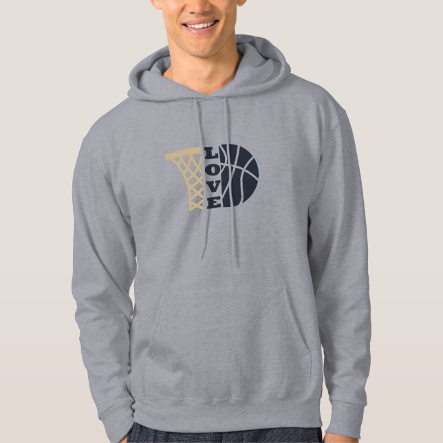 kärlek basketboll ring och blå boll hoodie (Framsida)