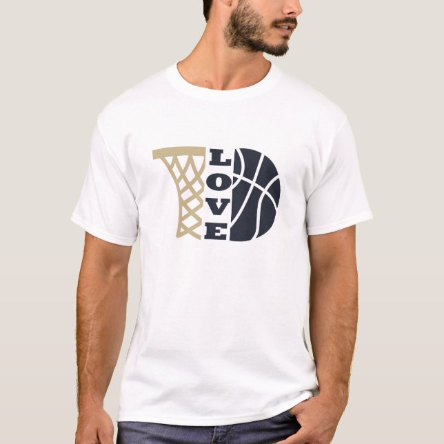 kärlek basketboll ring och blå boll t shirt (Framsida)