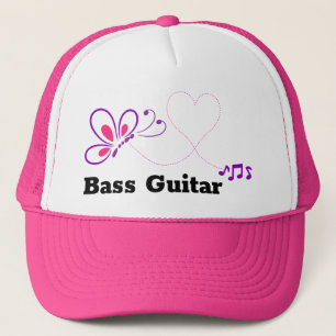 Kärlek Bass Guitar Rosa Lila Butterfly Heart Keps