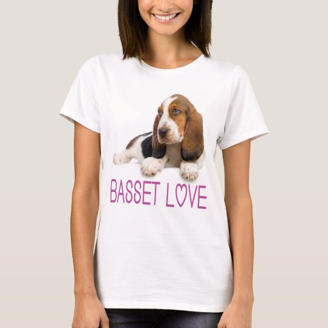 Kärlek Basset Hound Puppy Hund Tee Shirt (Framsida)