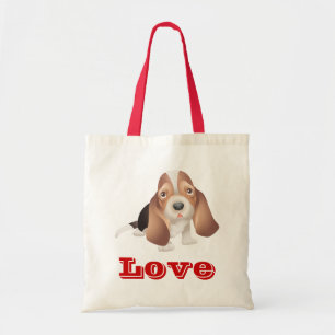 Kärlek Basset Hound Valp Hund Canvas Tote Bag Tygkasse