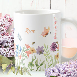 Kärlek Bästa Mamma Målad Vårblommor Fjäril Bin Kaffemugg