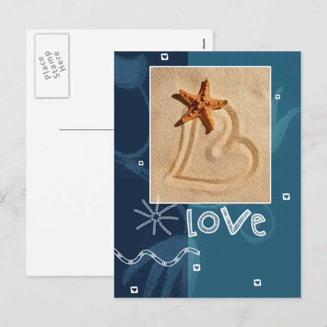Kärlek. Beach Theme Valentine Day Helg Vykort (Fram/baksida)