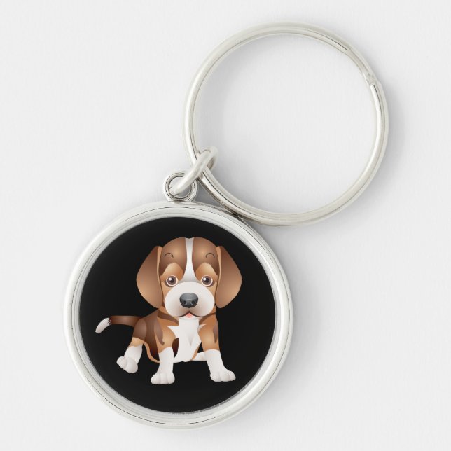 Kärlek Beagle Valp Hund Svart Nyckelring (Framsidan)