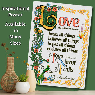 Kärlek Bears All Sak Misslyckas aldrig Bible Verse Poster