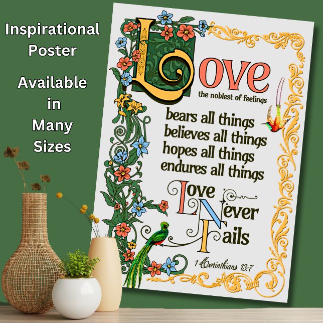 Kärlek Bears All Sak Misslyckas aldrig Bible Verse Poster (Skapare uppladdad)