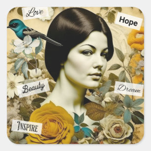 Kärlek, Beauty, Inspire, Dream and Hope Vintage Da Fyrkantigt Klistermärke