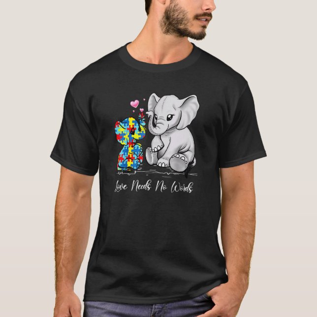 Kärlek Behöver Inga Ord Elefantpussel Stöd Autism T Shirt (Framsida)