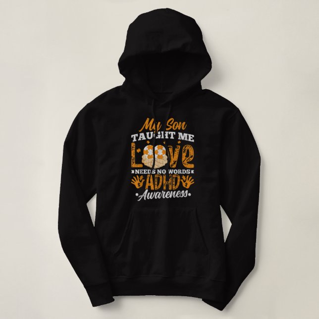 Kärlek behöver ingen Ord ADHD Awareness Orange Rib T Shirt (Design framsida)