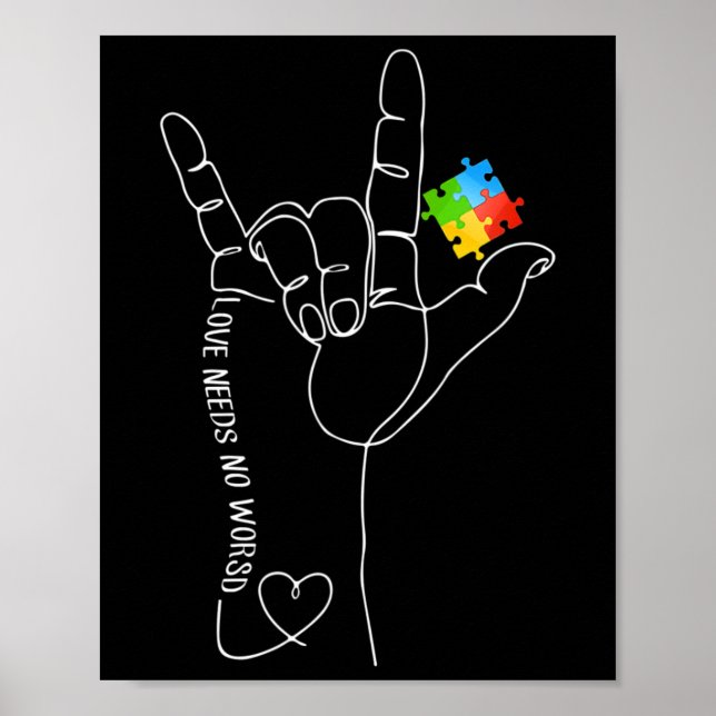 Kärlek behöver ingen Ord ASL Autism Awareness SPED Poster (Framsidan)