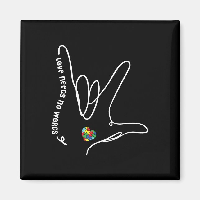 Kärlek behöver ingen Ord ASL Puzzle Biet Heart Aut Magnet (Framsidan)
