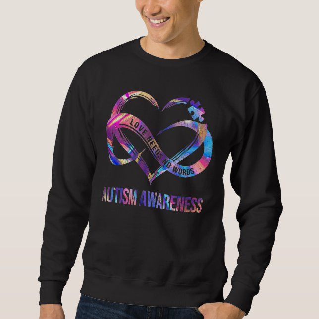 Kärlek behöver ingen Ord Autism Awareness Autism M Lång Ärmad Tröja (Framsida)