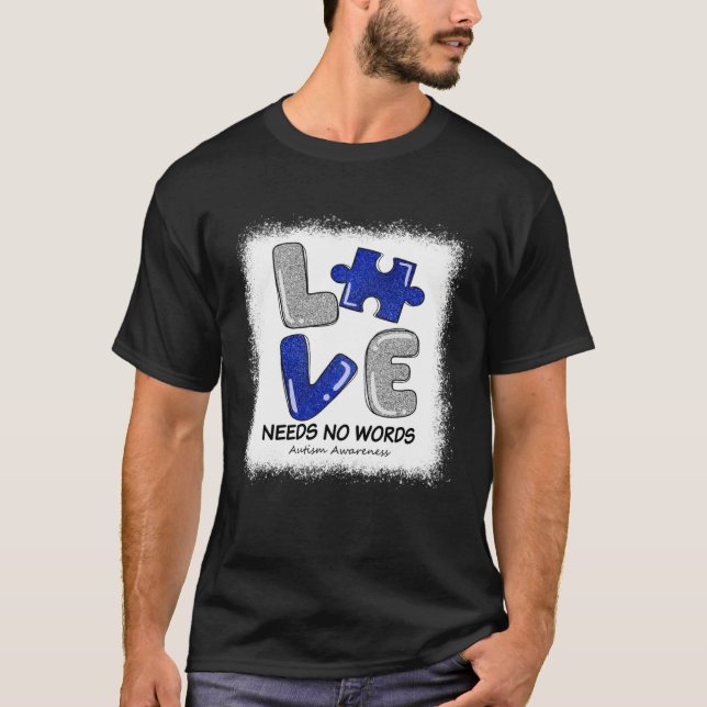Kärlek behöver ingen Ord Autism Awareness Blue Puz T Shirt (Framsida)