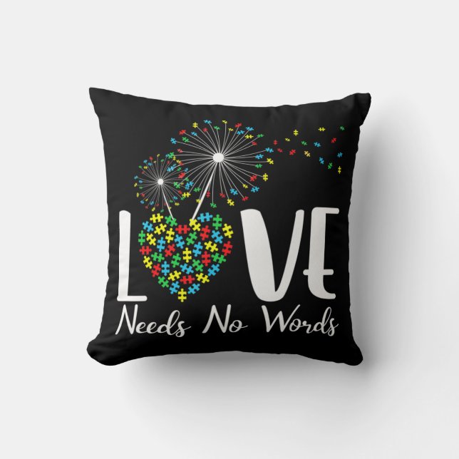 Kärlek behöver ingen Ord Autism Awareness Heart Pu Kudde (Framsida)