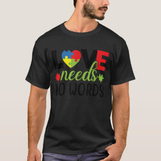 Kärlek behöver ingen Ord Autism Awareness Heart Pu T Shirt