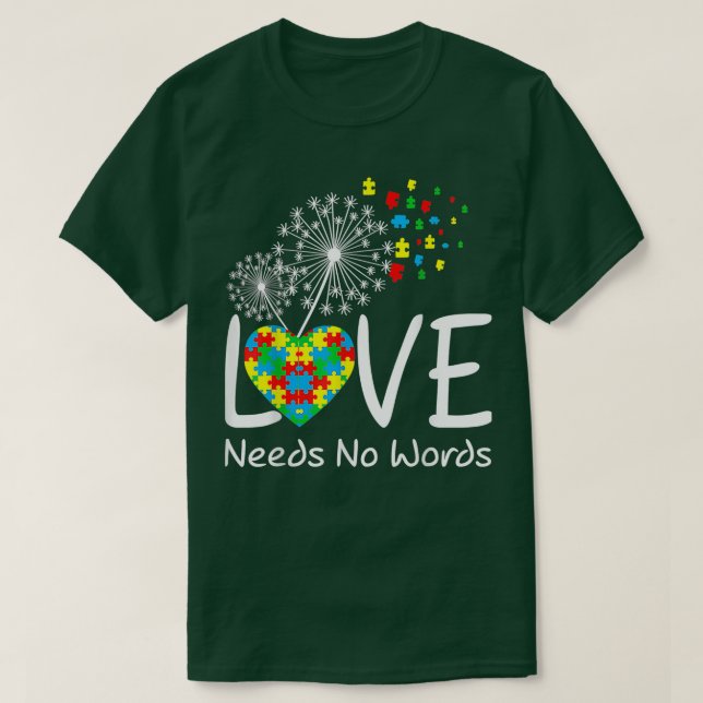 Kärlek behöver ingen Ord Autism Awareness Heart Pu T Shirt (Design framsida)