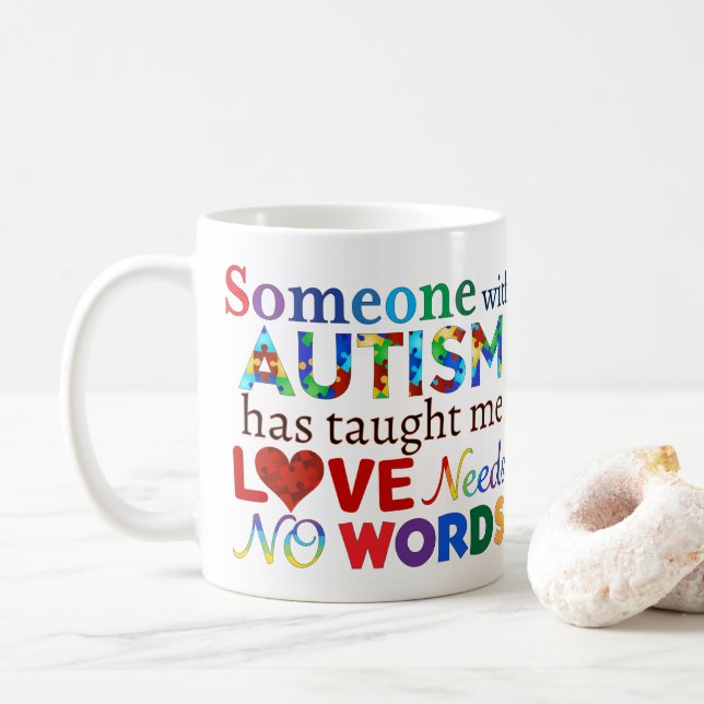 KÄRLEK BEHÖVER INGEN ORD AUTISM KAFFEMUGG (Med munk)