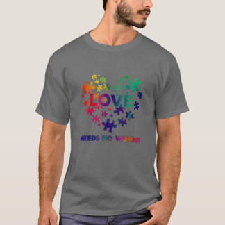 Kärlek behöver ingen Ord Hjärtformade autism Biet T Shirt