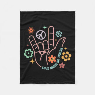 Kärlek behöver ingen Ord Retro Hand-signera Groovy Fleecefilt