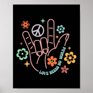 Kärlek behöver ingen Ord Retro Hand-signera Groovy Poster