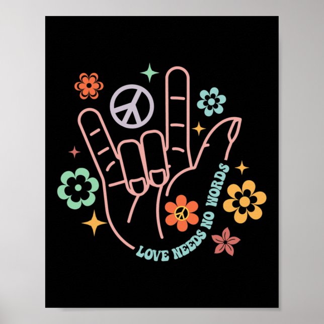 Kärlek behöver ingen Ord Retro Hand-signera Groovy Poster (Framsidan)