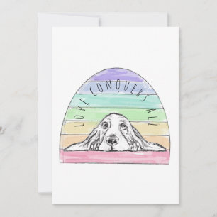 kärlek besegrar allt hund regnbåge basset hound tack kort