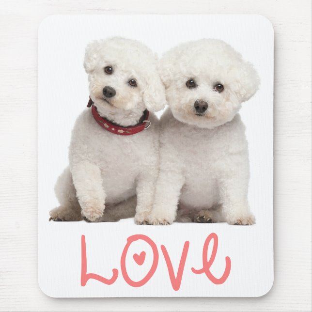 Kärlek Bichon Frise Puppy Hund Computer Mousepad Musmatta (Framsidan)