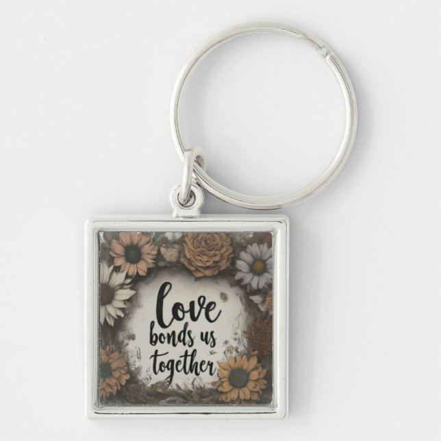 Kärlek binder ihop oss med Premium Square Keychain Fyrkantig Silverfärgad Nyckelring (Framsidan)