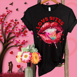 Kärlek Bitas Cute Läppar Lollipop-Funny Valentine T Shirt