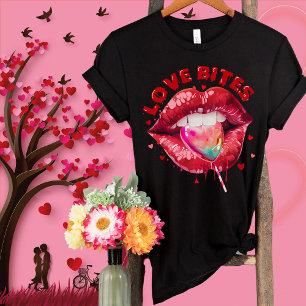 Kärlek Bitas Cute Läppar Lollipop-Funny Valentine T Shirt