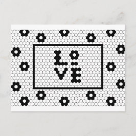 Kärlek Black and White Hex Tile Vykort