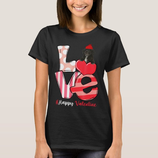 Kärlek Black Cockapoo Hund med Hat Valentine T Shirt (Framsida)