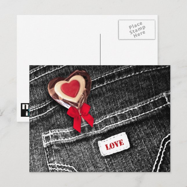 Kärlek. Black Denim Mönster Valentine Day Helg Vykort (Fram/baksida)