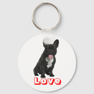 Kärlek Black Fransk Bulldog Puppy Hund Chain Nyckelring