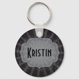 Kärlek Black, Grått Rand Personlig Namn Keychain Nyckelring
