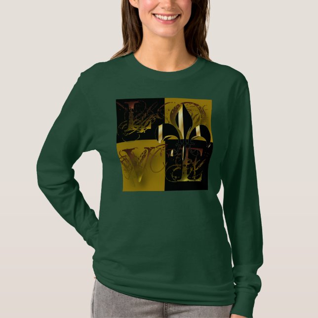 Kärlek black guld, Fleur de Lis, anpassade text Tee Shirt (Framsida)