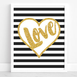 Kärlek Black & White Guld Glitter Rand Poster