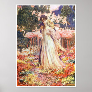 Kärlek bland flamingoserna vintage affisch