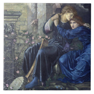 Kärlek bland ruinerna (av Edward Burne-Jones) Kakelplatta